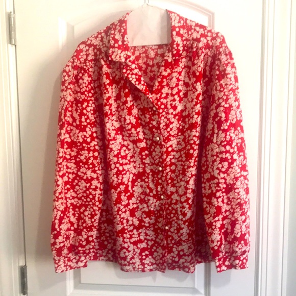 STACEY MICHAELS red and white blouse lightweight polyester - Picture 1 of 3